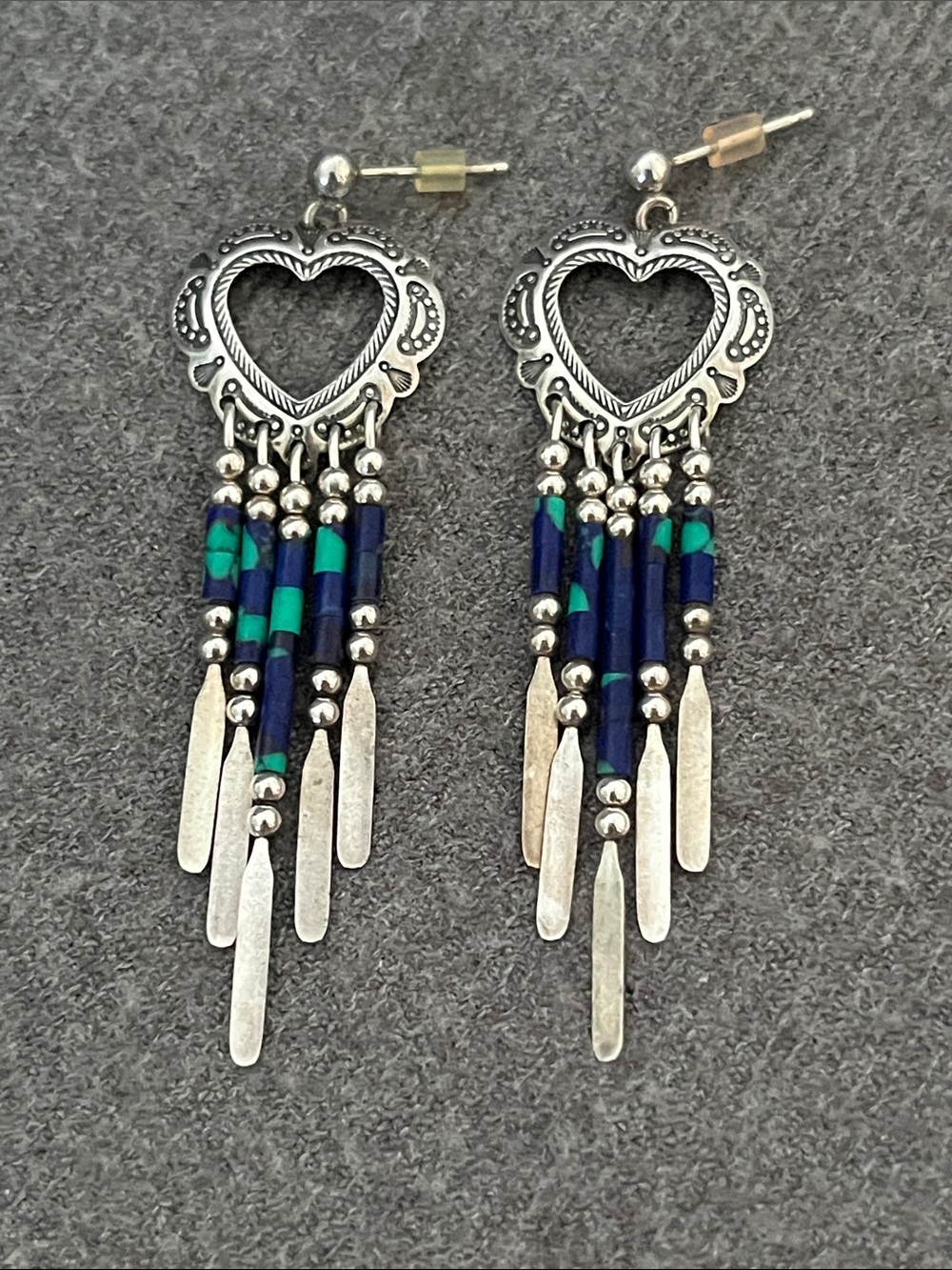 Sterling QT Southwestern Heart Fringe Earrings